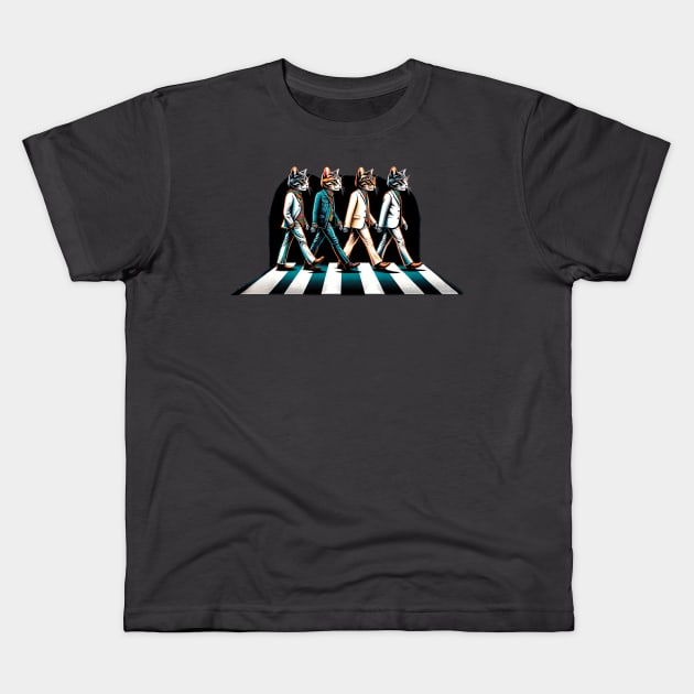 Feline Fab Four - Cat Beatles Abbey Road Parody Art Kids T-Shirt by Doming_Designs